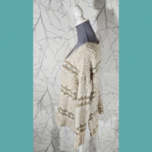 Free People Ivory Striped Fuzzy Knit Linus Oversized Sweater - Picture 3 of 5